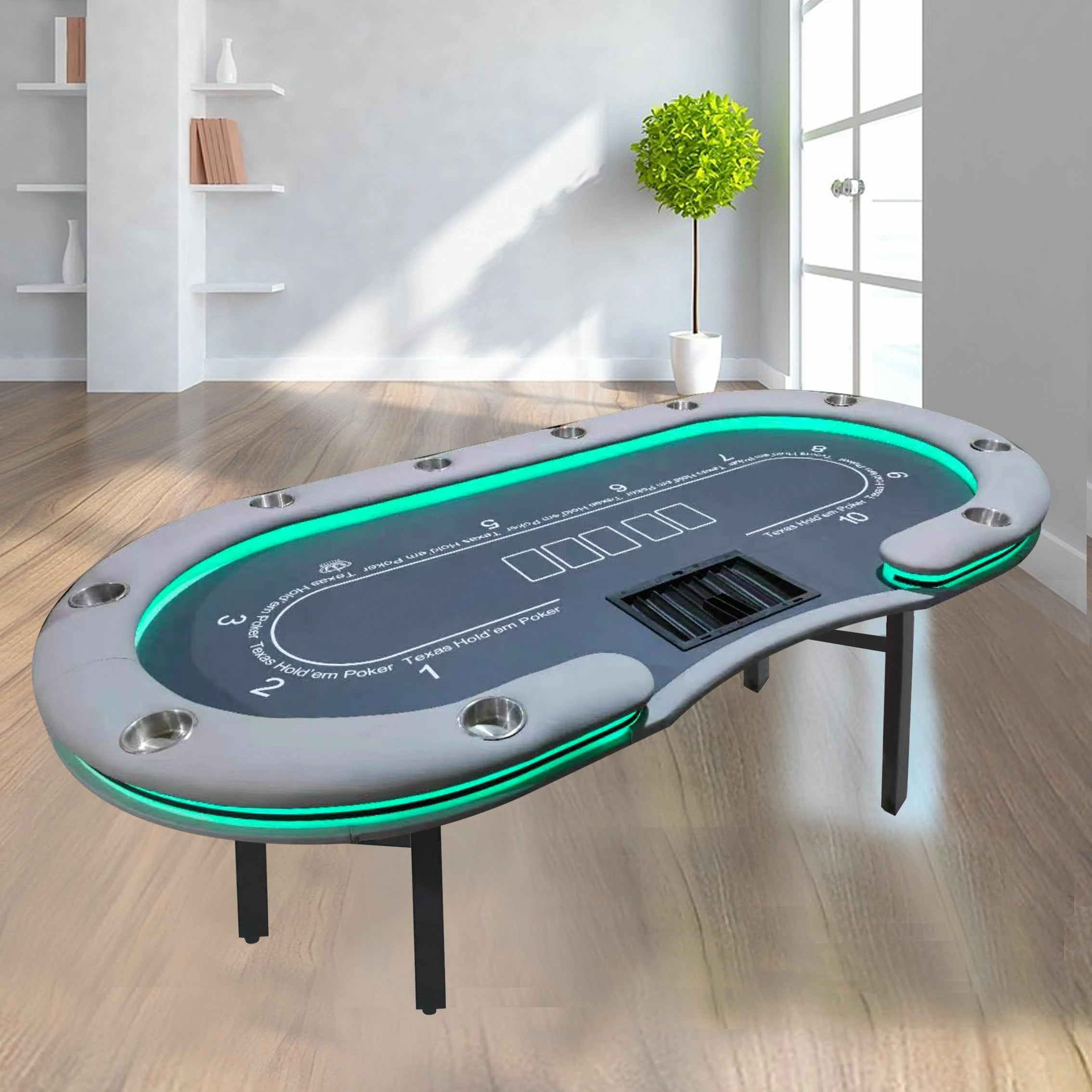 VERSA Foldable Poker Table with LED Lights - 213/240/260cm - Premium Home Game Edition, Multi-Player Layout - Blue&Grey