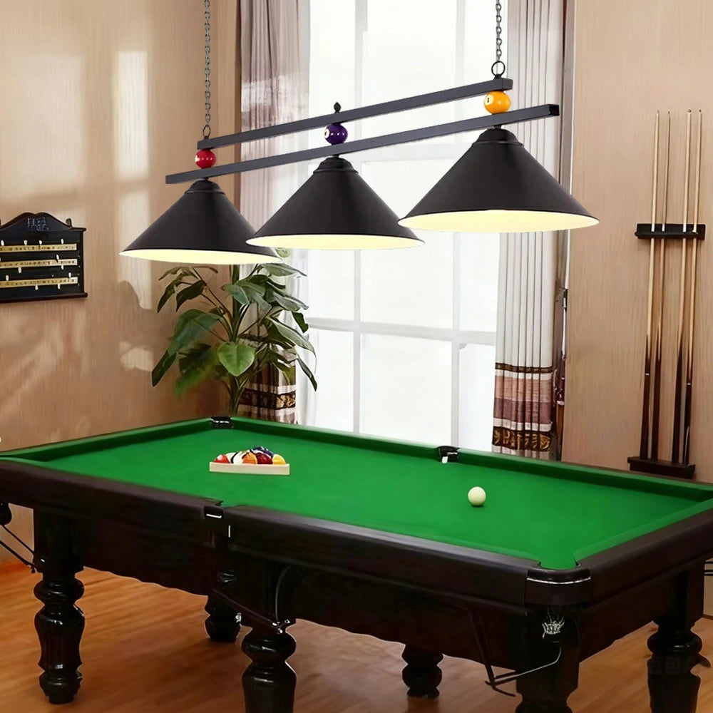 ARIX Pool Table Light, Heavy-Duty Chain and Thick Iron Rod, Painted Iron Shades with E27 Sockets, Durable and Elegant Billiard Lighting - Black