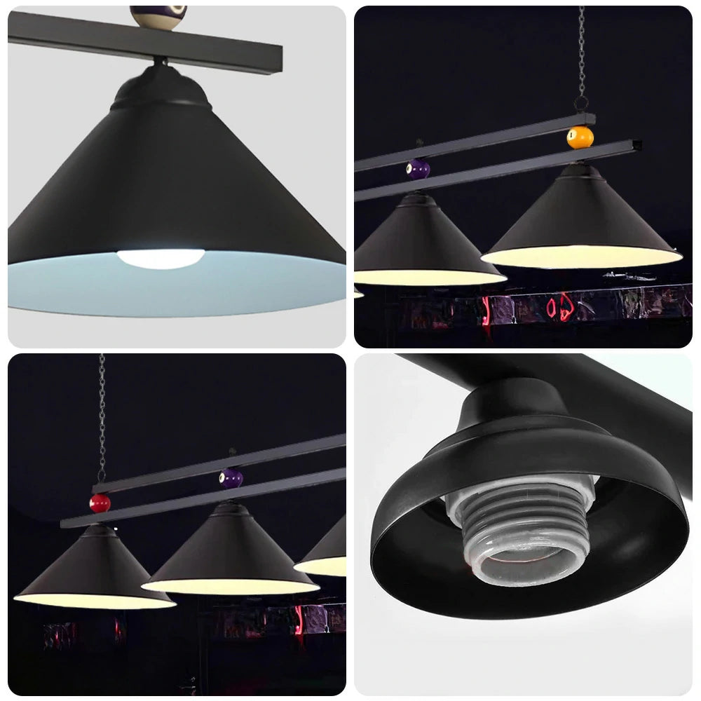 ARIX Pool Table Light, Heavy-Duty Chain and Thick Iron Rod, Painted Iron Shades with E27 Sockets, Durable and Elegant Billiard Lighting - Black