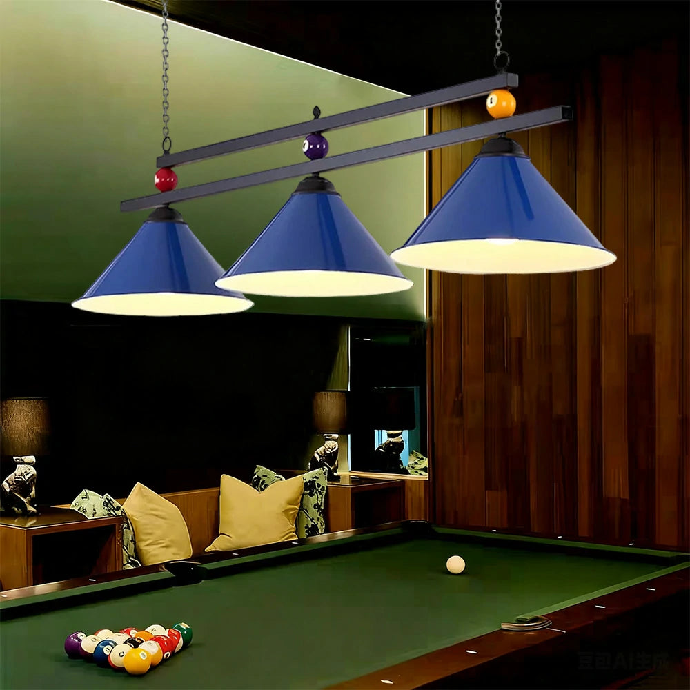 ARIX Pool Table Light, Heavy-Duty Chain and Thick Iron Rod, Painted Iron Shades with E27 Sockets, Durable and Elegant Billiard Lighting - Blue