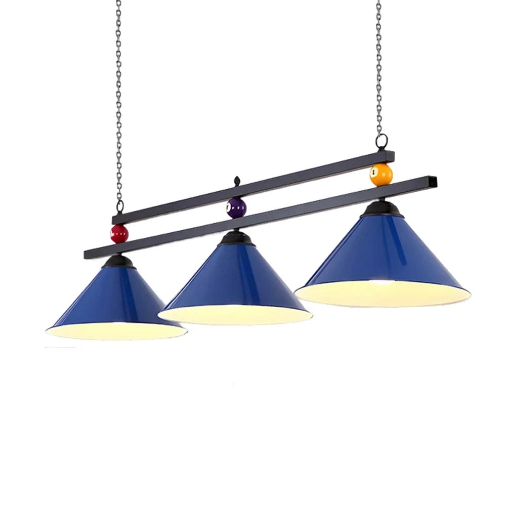 ARIX Pool Table Light, Heavy-Duty Chain and Thick Iron Rod, Painted Iron Shades with E27 Sockets, Durable and Elegant Billiard Lighting - Blue