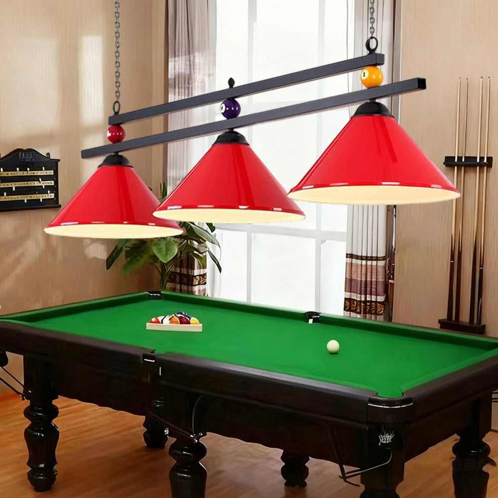 ARIX Pool Table Light, Heavy-Duty Chain and Thick Iron Rod, Painted Iron Shades with E27 Sockets, Durable and Elegant Billiard Lighting - Red