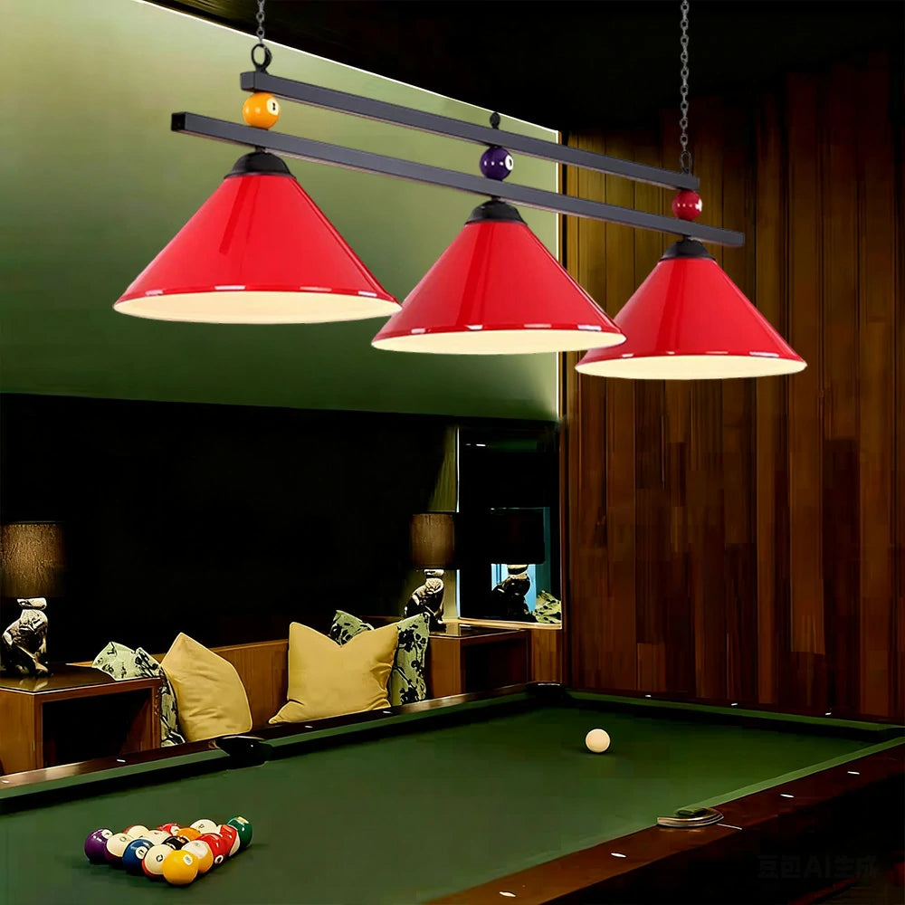 ARIX Pool Table Light, Heavy-Duty Chain and Thick Iron Rod, Painted Iron Shades with E27 Sockets, Durable and Elegant Billiard Lighting - Red