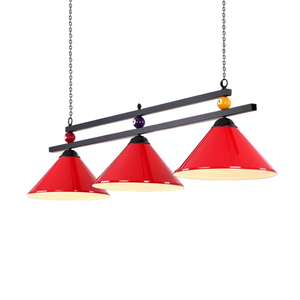 ARIX Pool Table Light, Heavy-Duty Chain and Thick Iron Rod, Painted Iron Shades with E27 Sockets, Durable and Elegant Billiard Lighting - Red