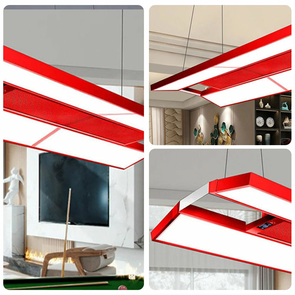 ARIX Pool Table Light, LED Panels with Air Purification, Painted Iron Body, Remote Control, 380W 4-Panel Billiard Lighting - Red