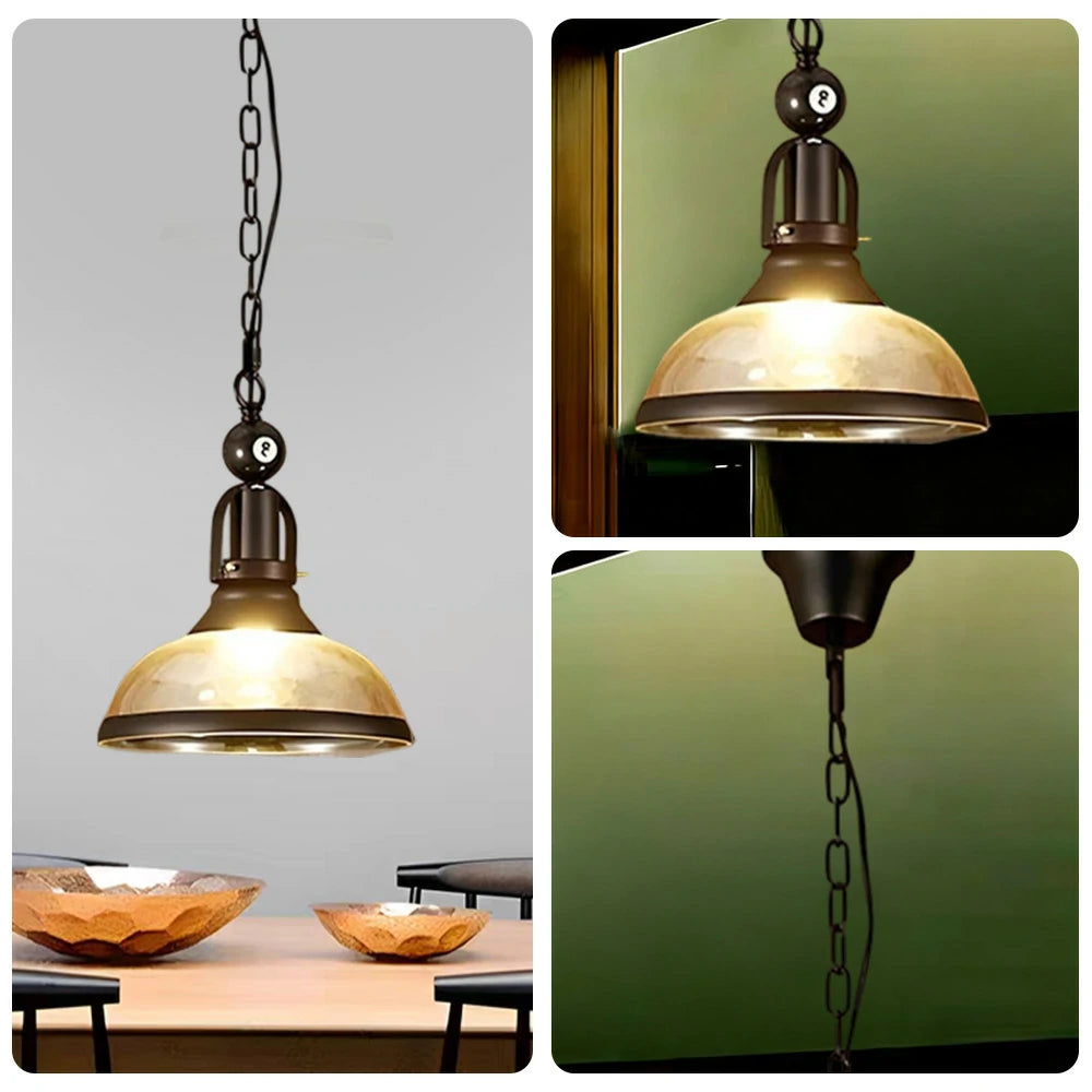 ARIX Pool Table Light, Single Glass Shade with Iron Frame, Adjustable 100cm Chain, E27 Socket, Durable Billiard Room Lighting