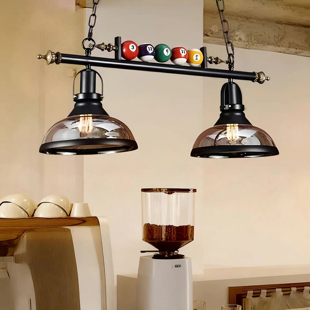 ARIX Pool Table Light, Double Glass Shades with Iron Frame, Adjustable 100cm Chain, E27 Socket, Durable Billiard Room Lighting
