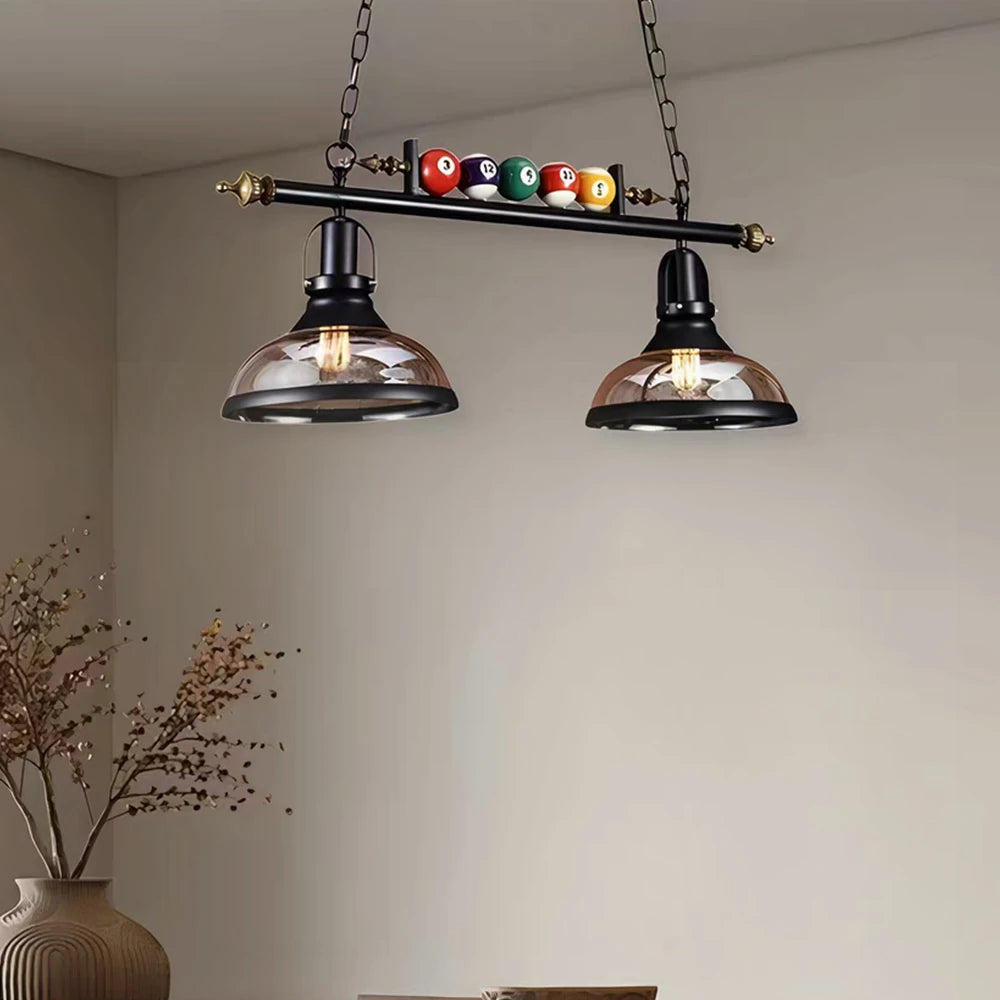 ARIX Pool Table Light, Double Glass Shades with Iron Frame, Adjustable 100cm Chain, E27 Socket, Durable Billiard Room Lighting