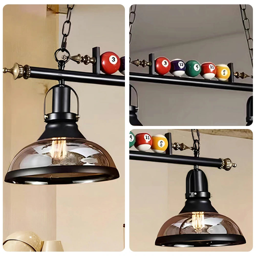 ARIX Pool Table Light, Double Glass Shades with Iron Frame, Adjustable 100cm Chain, E27 Socket, Durable Billiard Room Lighting