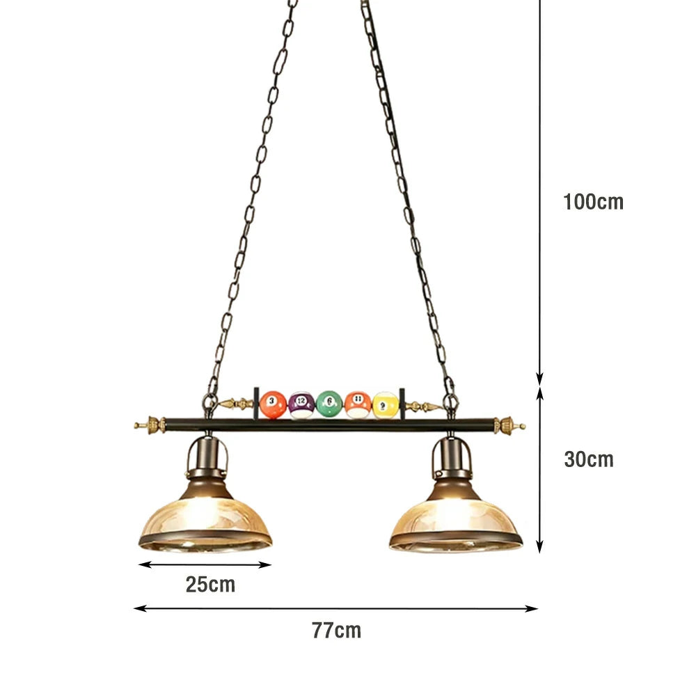 ARIX Pool Table Light, Double Glass Shades with Iron Frame, Adjustable 100cm Chain, E27 Socket, Durable Billiard Room Lighting