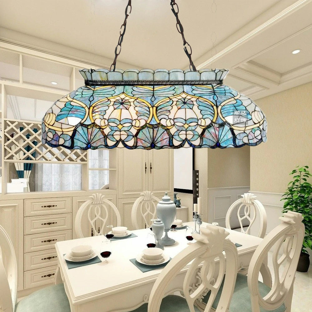 ARIX Tiffany Style Billiard Light, Handmade Stained Glass with Iron Frame, E27 LED Bulbs Included, Artistic Lighting for Pool Tables