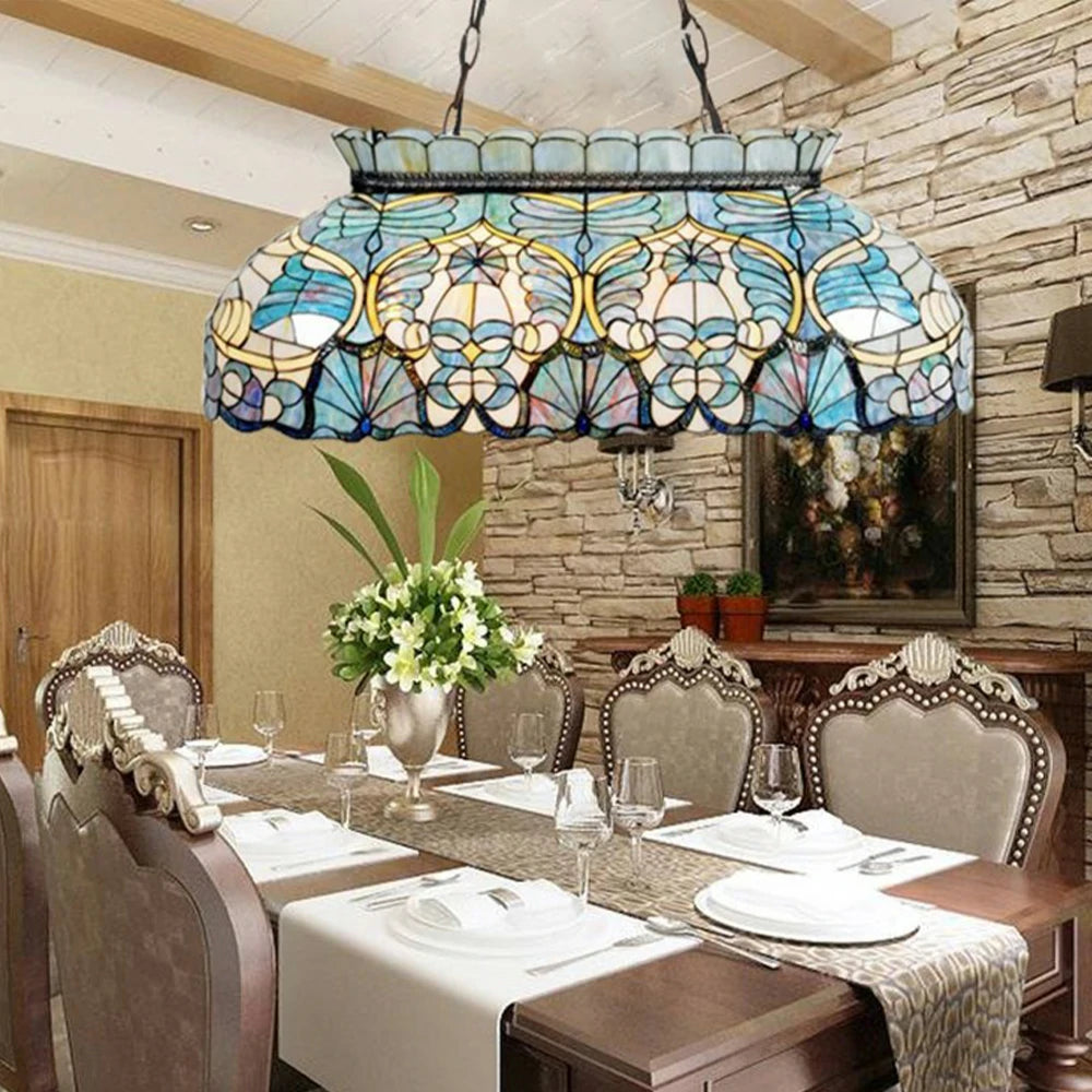 ARIX Tiffany Style Billiard Light, Handmade Stained Glass with Iron Frame, E27 LED Bulbs Included, Artistic Lighting for Pool Tables