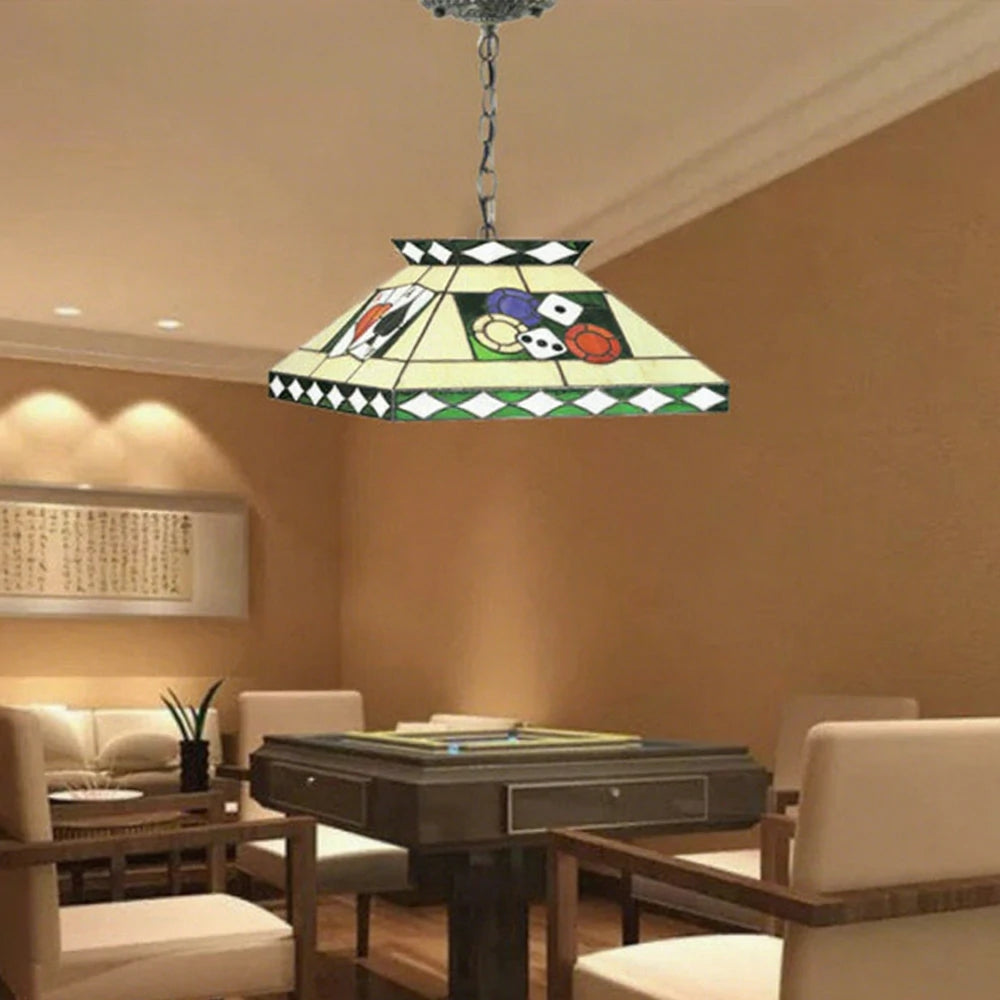 ARIX Tiffany Style Pool Table Light, Handmade Stained Glass with Iron Frame, 45cm Design, E27 LED Bulbs Included