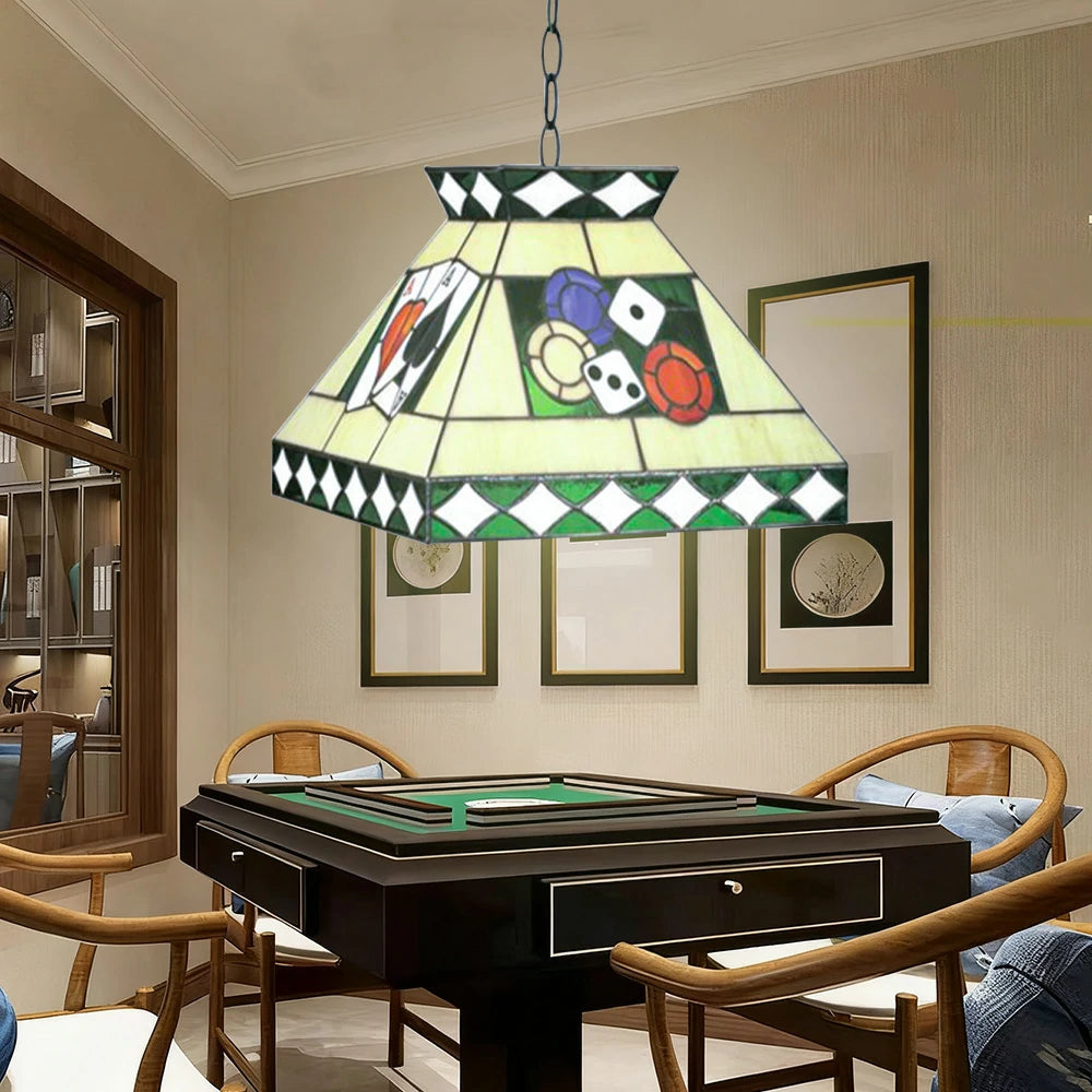 ARIX Tiffany Style Pool Table Light, Handmade Stained Glass with Iron Frame, 45cm Design, E27 LED Bulbs Included