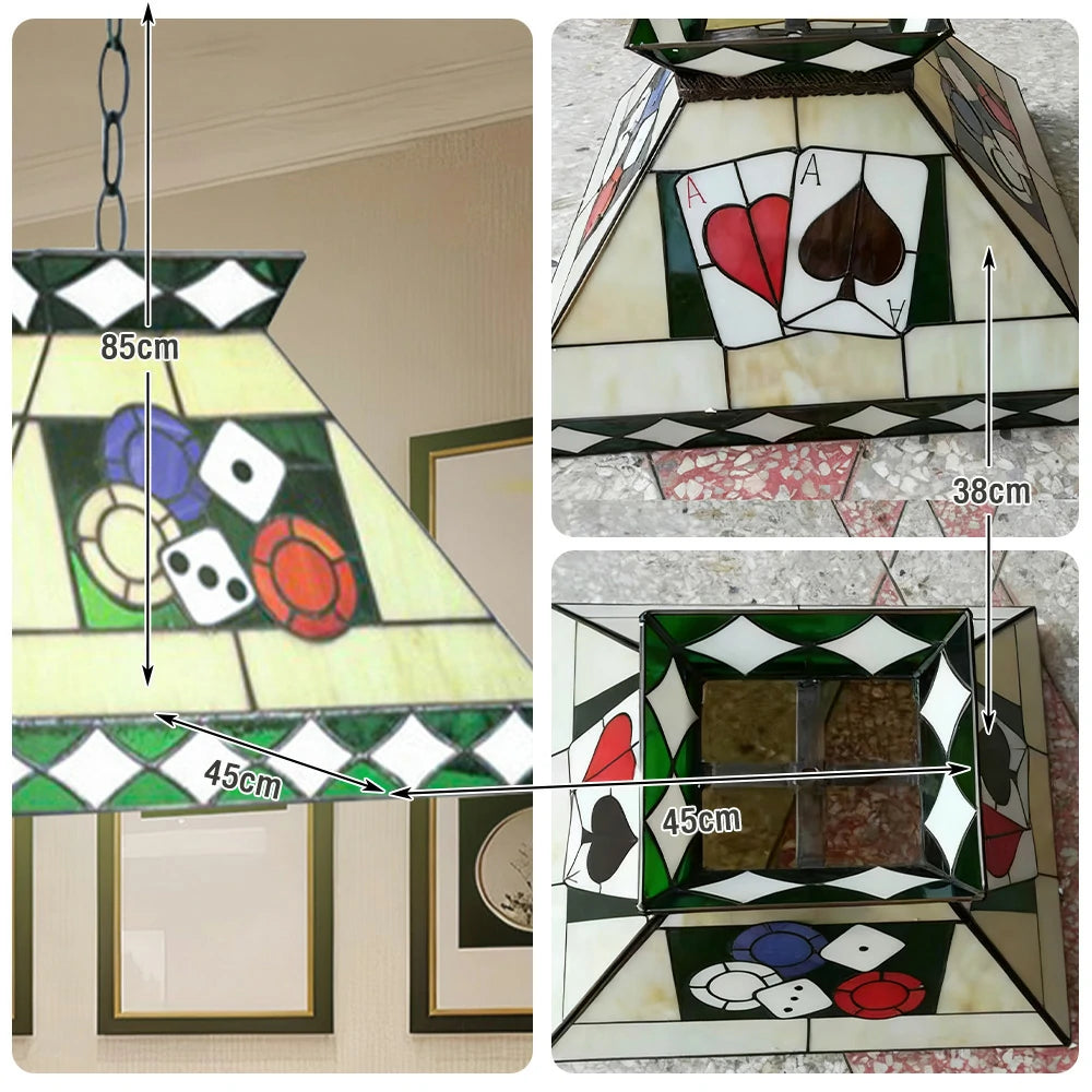ARIX Tiffany Style Pool Table Light, Handmade Stained Glass with Iron Frame, 45cm Design, E27 LED Bulbs Included
