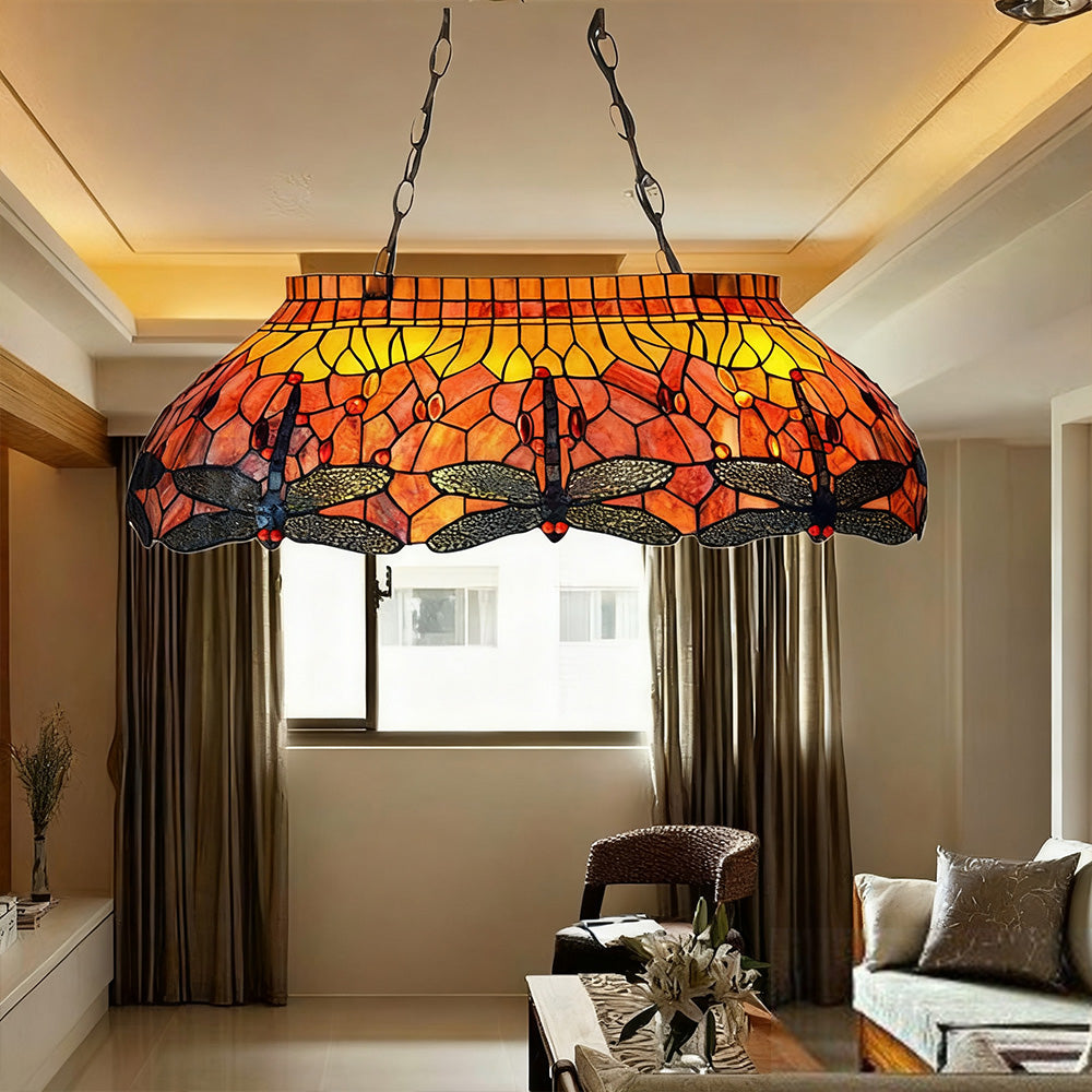 ARIX Billiard Table Light - Handmade Stained Glass, Durable Iron Fittings, E27 Socket, Artistic Vintage Pool Table Lighting - Orange