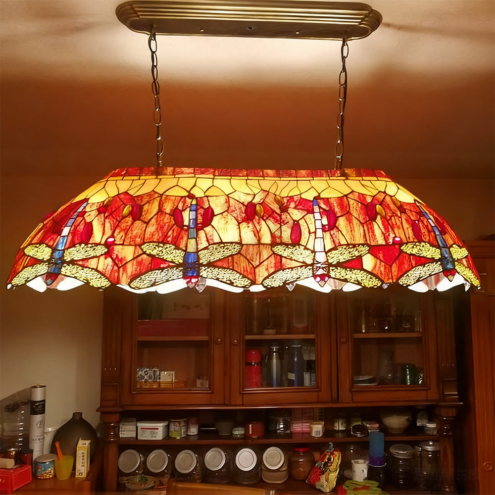 ARIX Billiard Table Light - Handmade Stained Glass, Durable Iron Fittings, E27 Socket, Artistic Vintage Pool Table Lighting - Orange