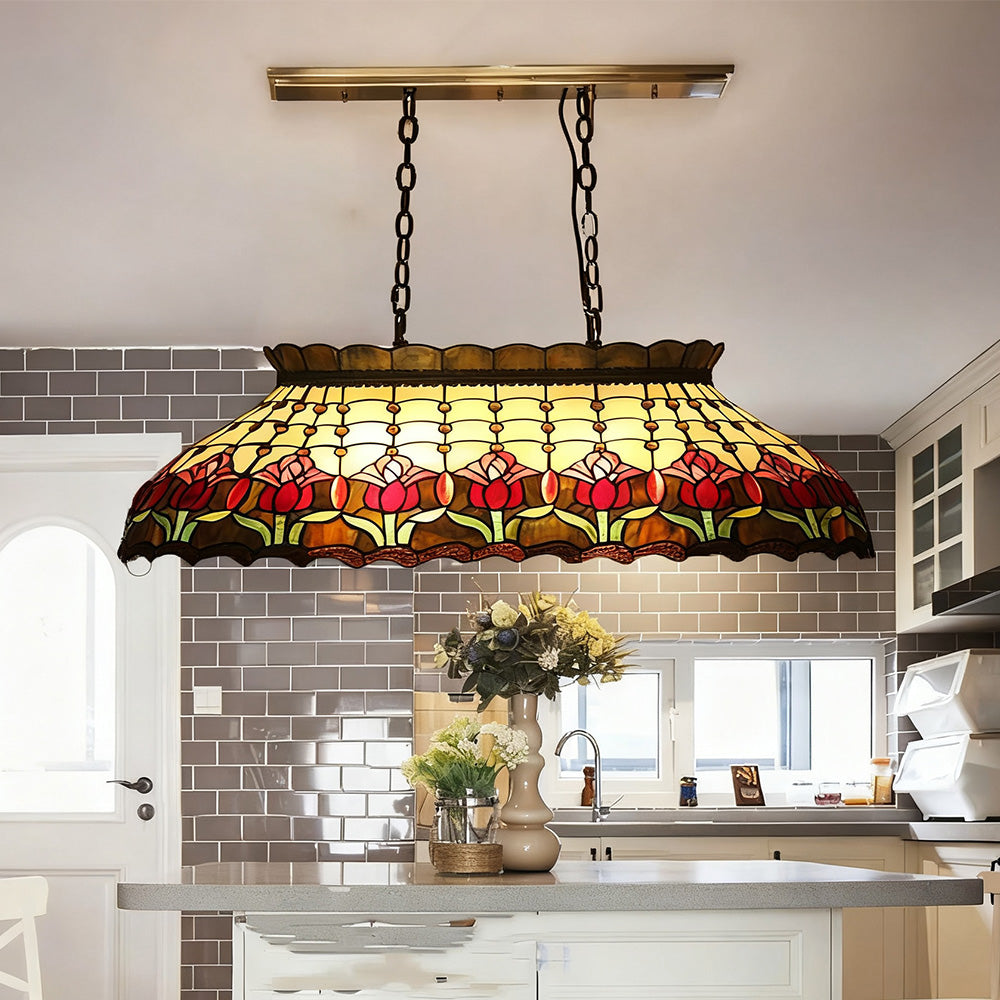 ARIX Billiard Table Light - Tulip Design Stained Glass, Handmade Craft, Durable Iron Fittings, E27 Socket, Vintage Pool Table Lighting
