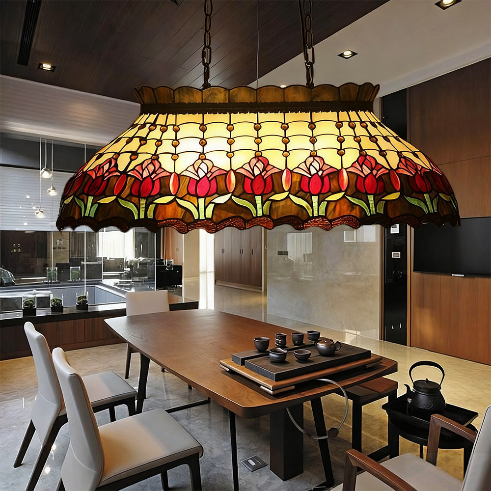 ARIX Billiard Table Light - Tulip Design Stained Glass, Handmade Craft, Durable Iron Fittings, E27 Socket, Vintage Pool Table Lighting