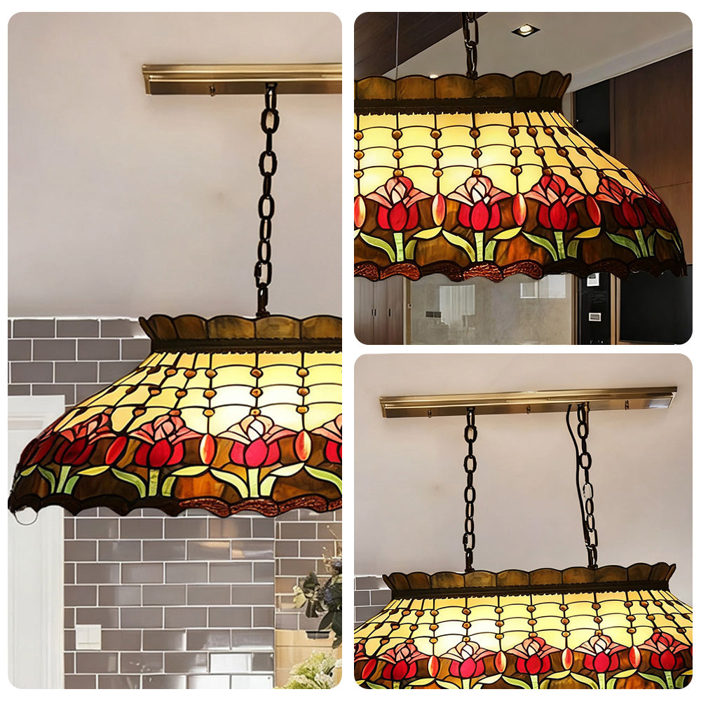 ARIX Billiard Table Light - Tulip Design Stained Glass, Handmade Craft, Durable Iron Fittings, E27 Socket, Vintage Pool Table Lighting