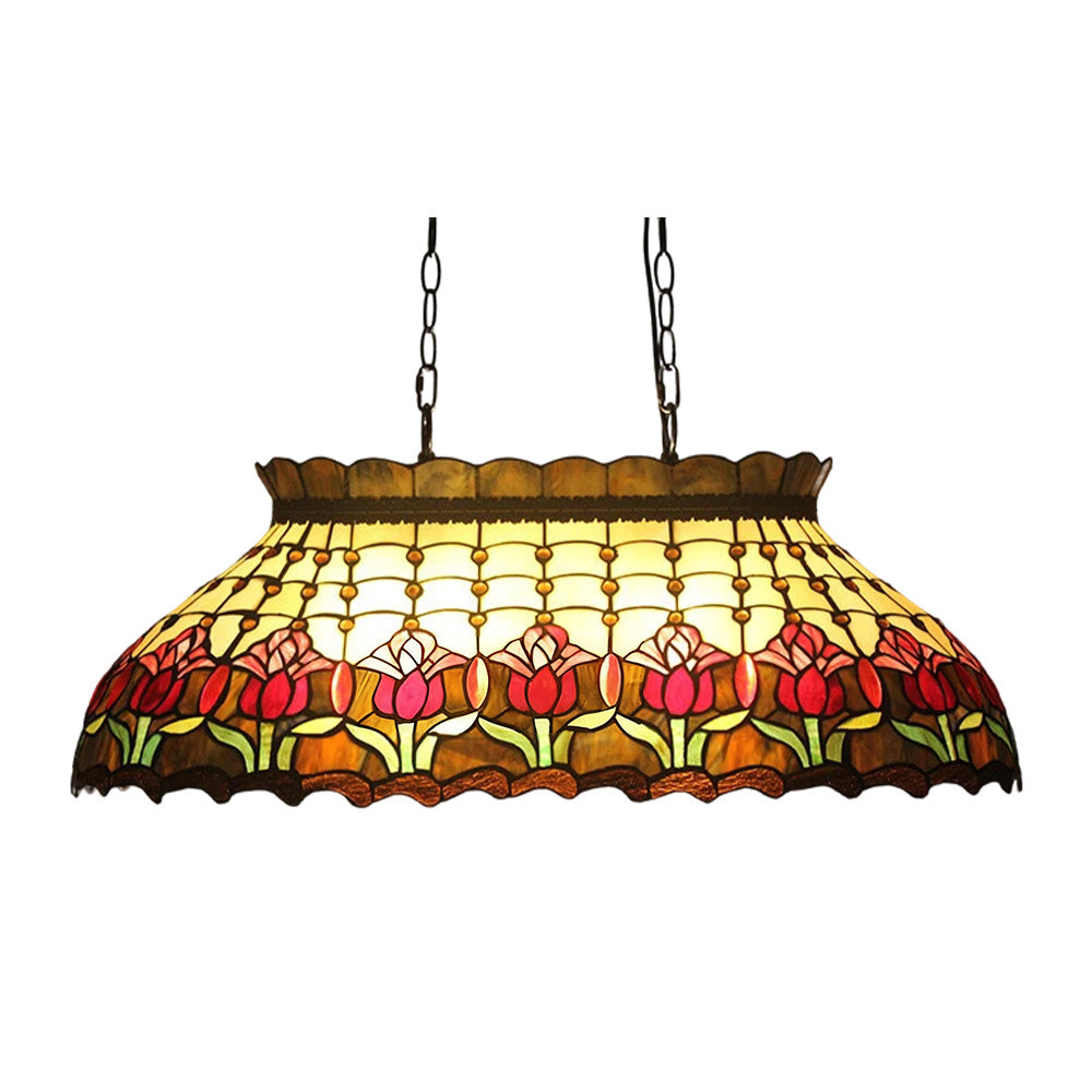 ARIX Billiard Table Light - Tulip Design Stained Glass, Handmade Craft, Durable Iron Fittings, E27 Socket, Vintage Pool Table Lighting