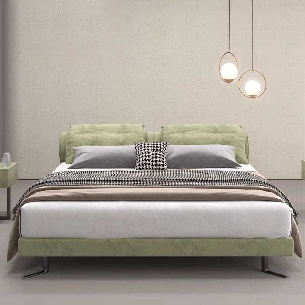 LUXORA B1548 150/180cm Length Matte Fabric Bed Solid Wood Frame-Green