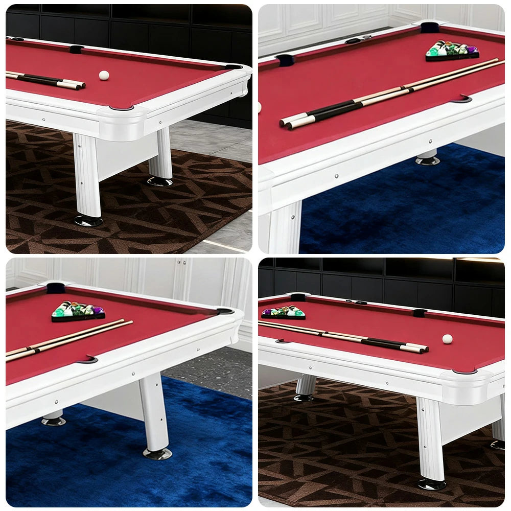 CUETIQ 8FT Outdoor Waterproof Pool Table - Carbon Steel Frame, Aluminium Rails, White Body - Red