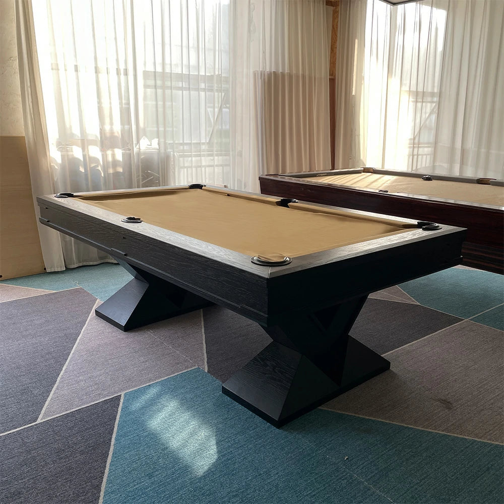 CUETIQ WY23 7FT/8FT/9FT Luxury Pool Table - Solid Wood Frame, Wool Cloth, Leather Pockets, Standing Leg Design, Premium Stability, Dining Table Top Cover