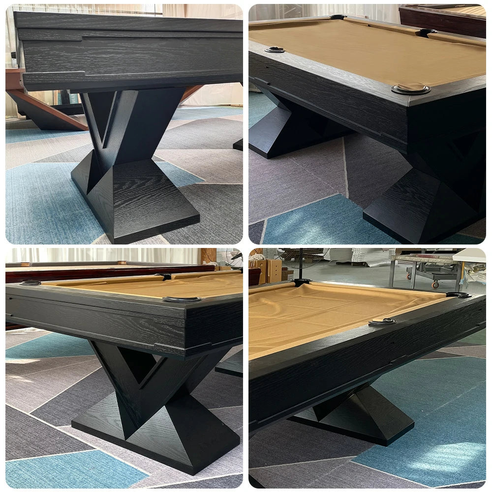 CUETIQ WY23 7FT/8FT/9FT Luxury Pool Table - Solid Wood Frame, Wool Cloth, Leather Pockets, Standing Leg Design, Premium Stability, Dining Table Top Cover