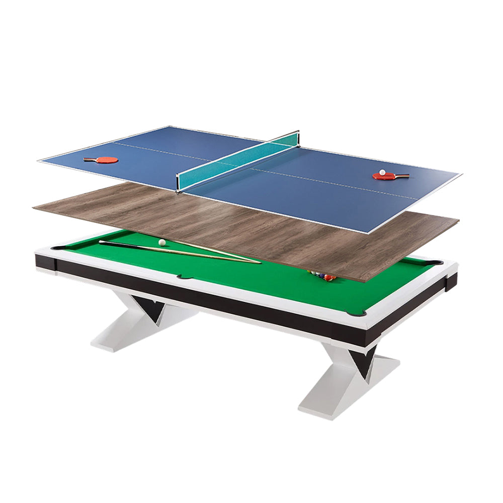 CUETIQ L001 7/8/9FT 3-IN-1  Slate Billiard Table/ Ping-pong Table/ Office Desk Solid Wood Frame