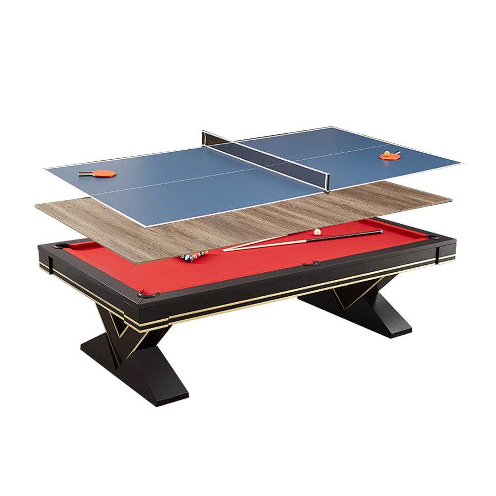 CUETIQ L001 7/8/9FT 3-IN-1  Slate Billiard Table/ Ping-pong Table/ Office Desk Solid Wood Frame