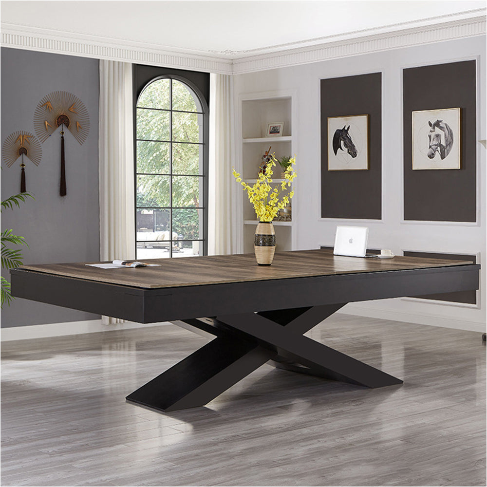 CUETIQ L011 7/8/9FT 3-IN-1 Slate Pool Table/ Ping-pong Table/ Office Desk Solid Wood Frame