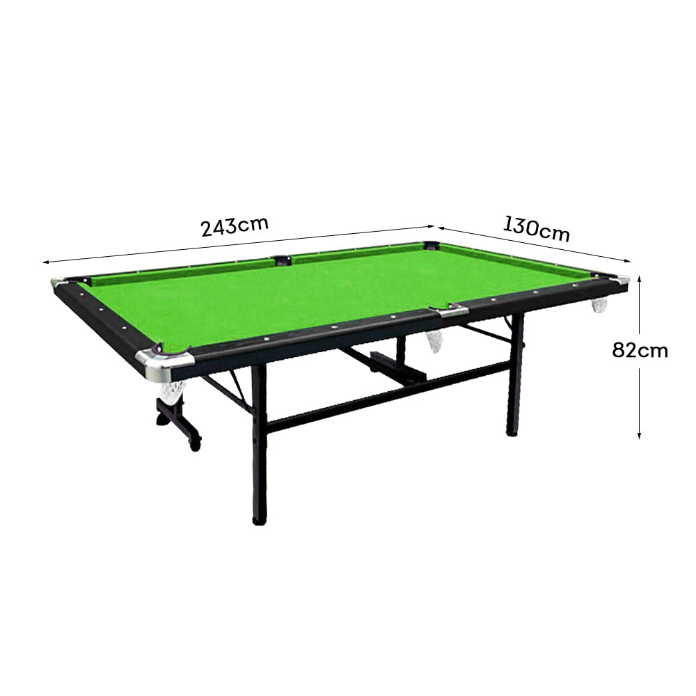 CUETIQ 8FT Foldable Pool Table Blue/Red/Green/Black Felt Billiard Table Free Accessory for Small Room