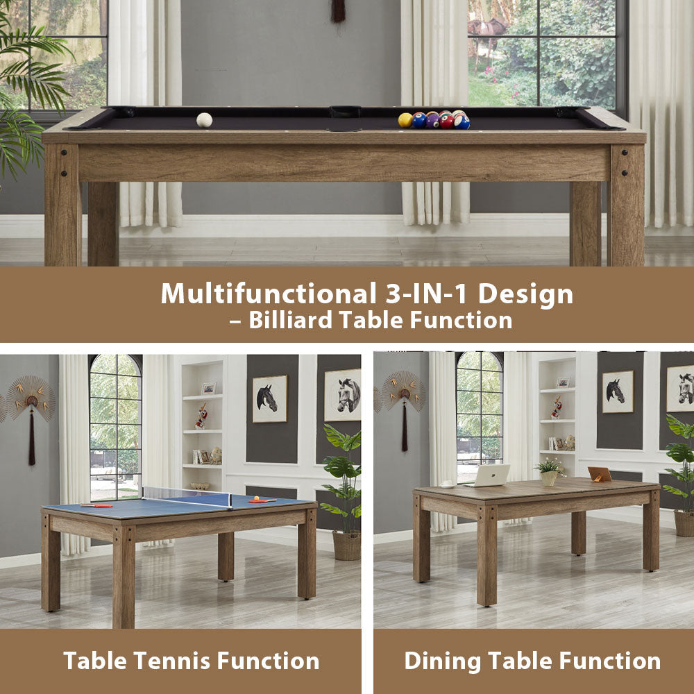 CUETIQ TE 3-IN-1 7FT Black MDF Billiard Table Free Accessories