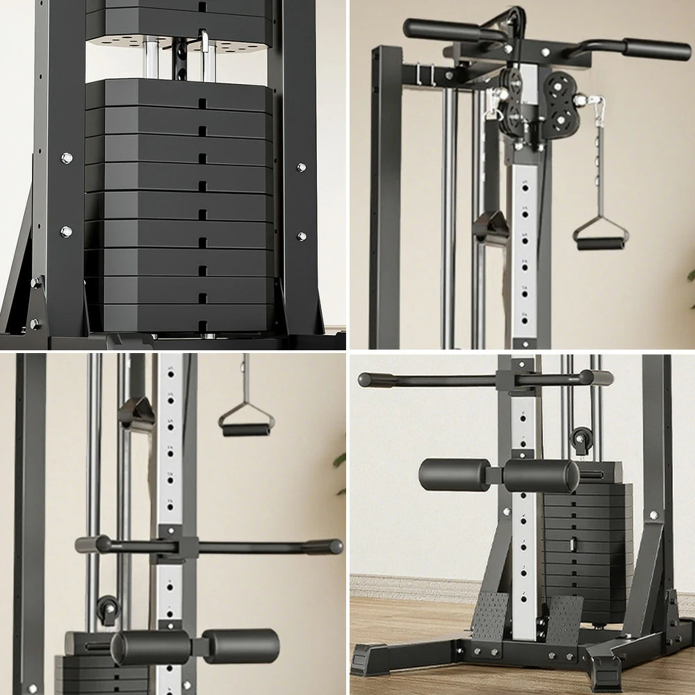 MERIDIAN Multi-Functional Home Gym Machine - Double Pulley 70KG Weight Stack, 300kg Max Load - Black