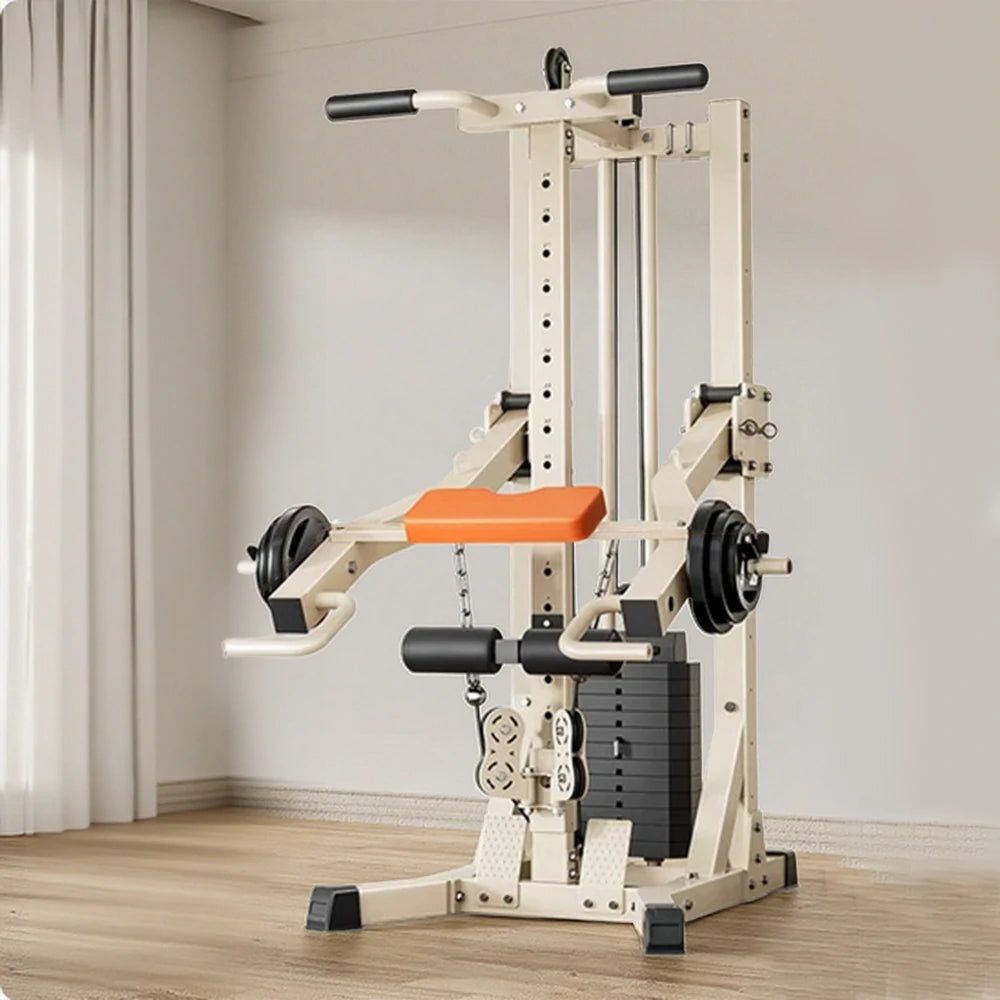 MERIDIAN Squat & Bench Press Combo – Double Pulley 70KG Weight Stack, 300kg Max Load, Multi-Functional Home Gym - Beige