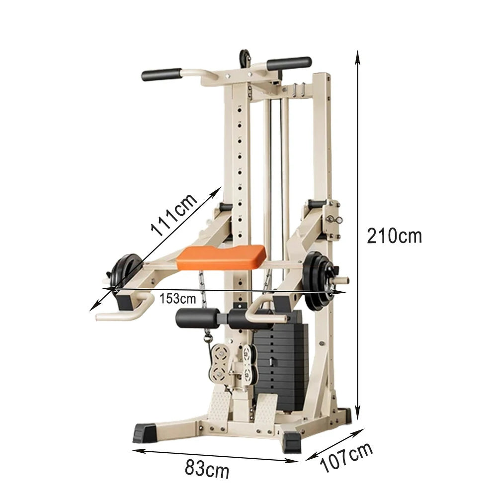 MERIDIAN Squat & Bench Press Combo – Double Pulley 70KG Weight Stack, 300kg Max Load, Multi-Functional Home Gym - Beige