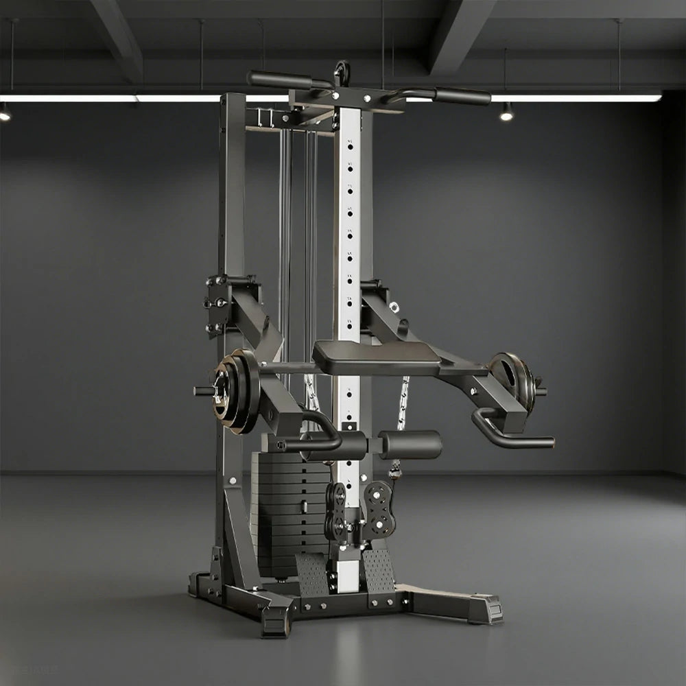 MERIDIAN Squat & Bench Press Combo – Double Pulley 70KG Weight Stack, 300kg Max Load, Multi-Functional Home Gym - Black