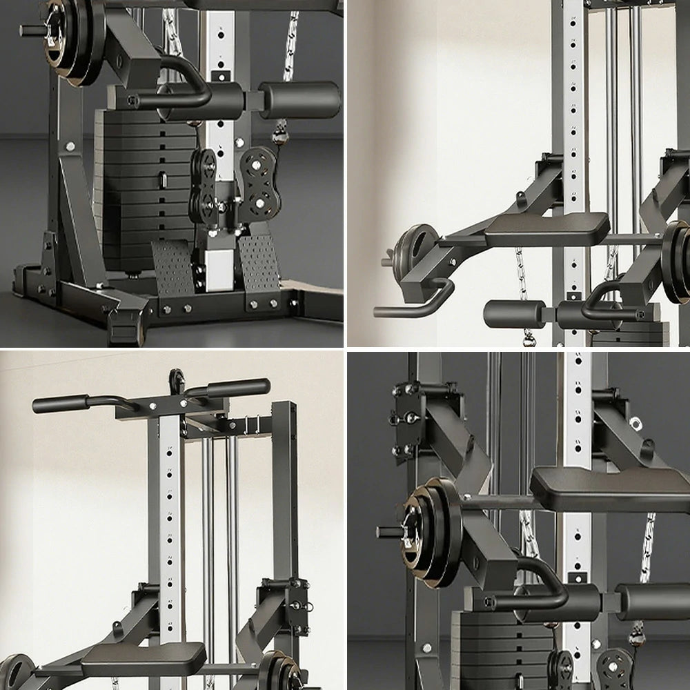 MERIDIAN Squat & Bench Press Combo – Double Pulley 70KG Weight Stack, 300kg Max Load, Multi-Functional Home Gym - Black