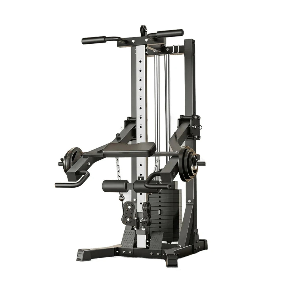 MERIDIAN Squat & Bench Press Combo – Double Pulley 70KG Weight Stack, 300kg Max Load, Multi-Functional Home Gym - Black