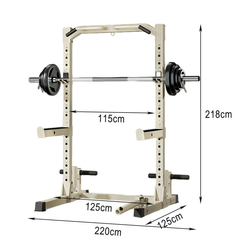 MERIDIAN Home Gym Power Rack – 19 Height Levels, 400kg Squat Capacity, 200kg Pull-Up, Includes Barbell - Beige
