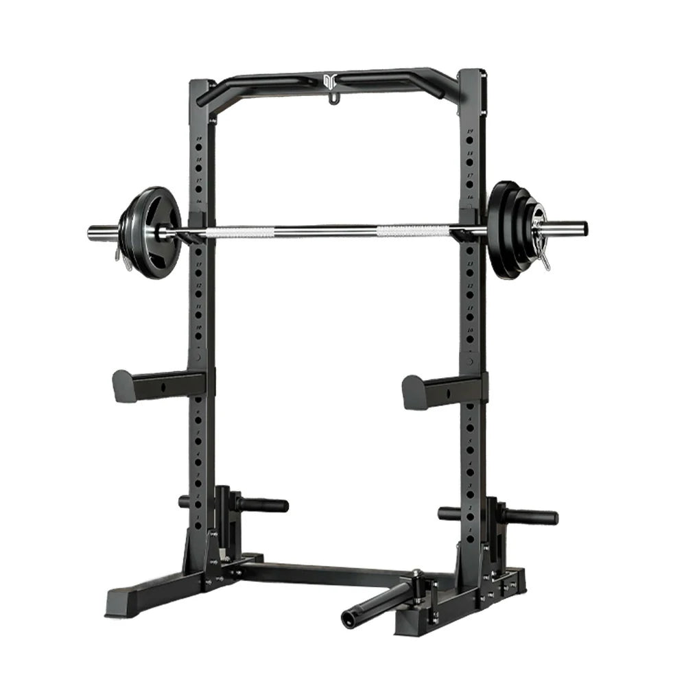 MERIDIAN Home Gym Power Rack - 19 Height Levels, 400kg Squat Capacity, 200kg Pull-Up, Includes Barbell - Black