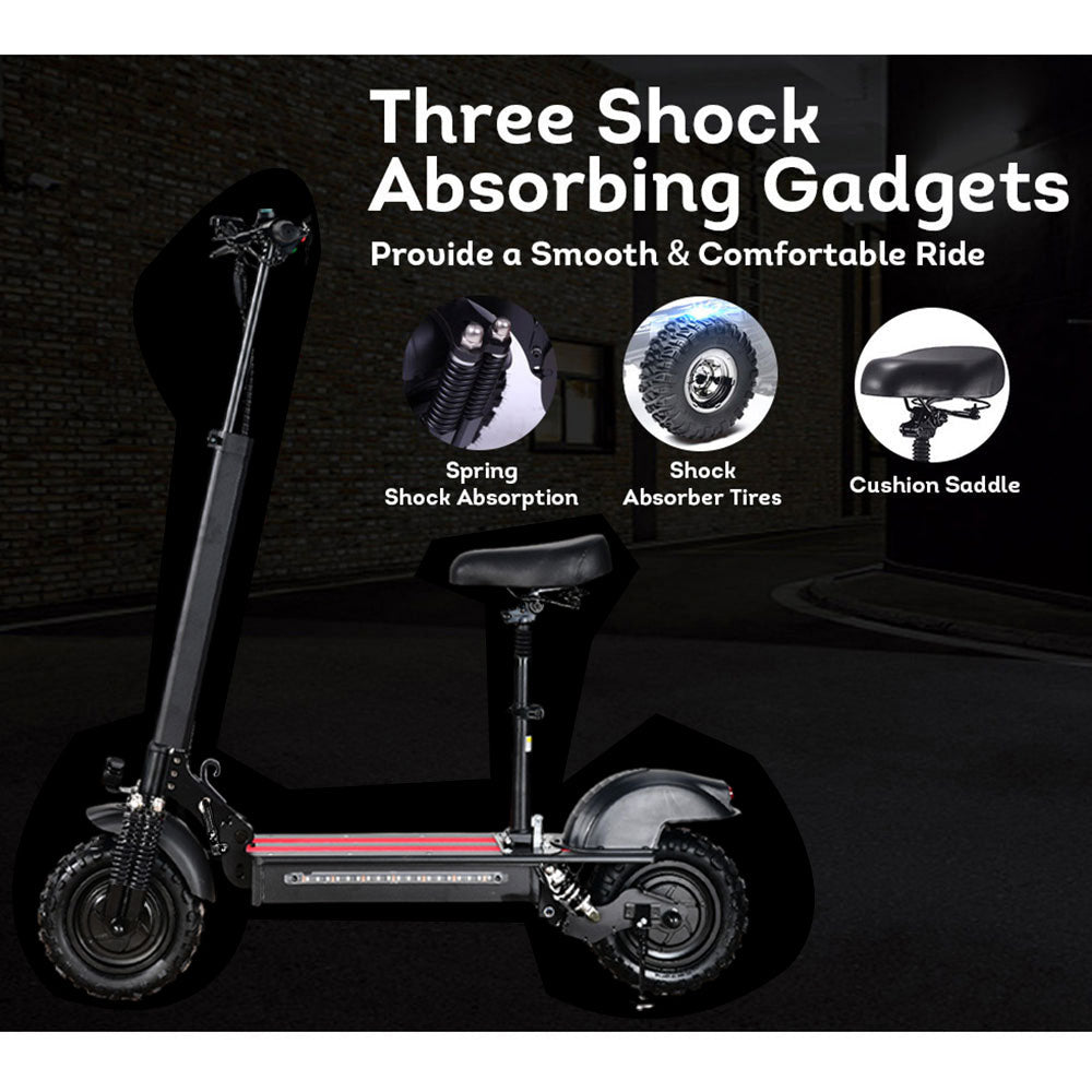 AKEZ 11SQ Dual Motors 800W & 2000W 11 Inches  Electric Scooter w/ Seat Vacuum Tyre Front& Rear Suspension - Black