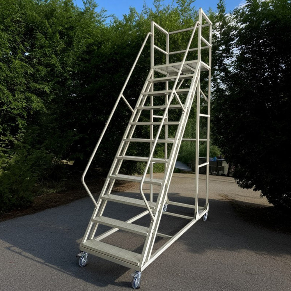 GROVIA 250cm Platform Height  10-step Ladder With Wheels Warehouse Staircase