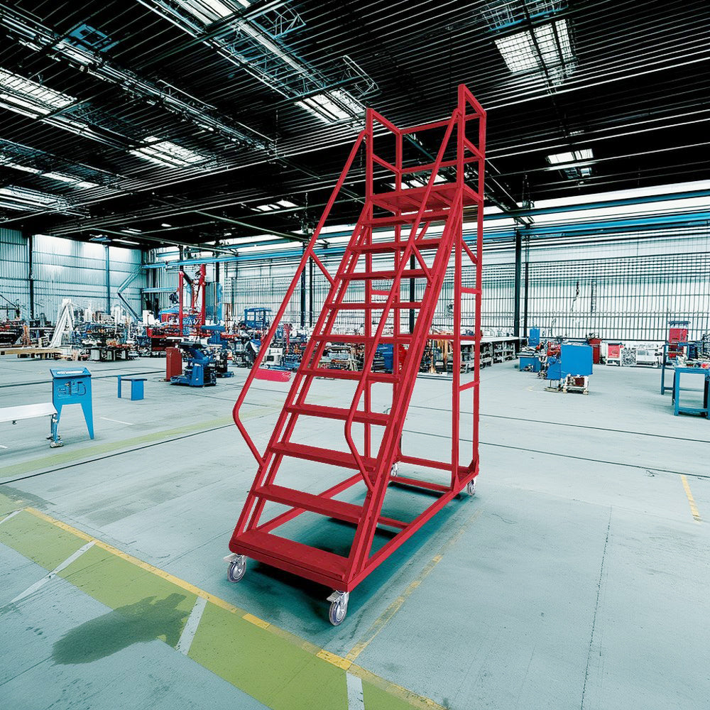 GROVIA 250cm Platform Height  10-step Ladder With Wheels Warehouse Staircase