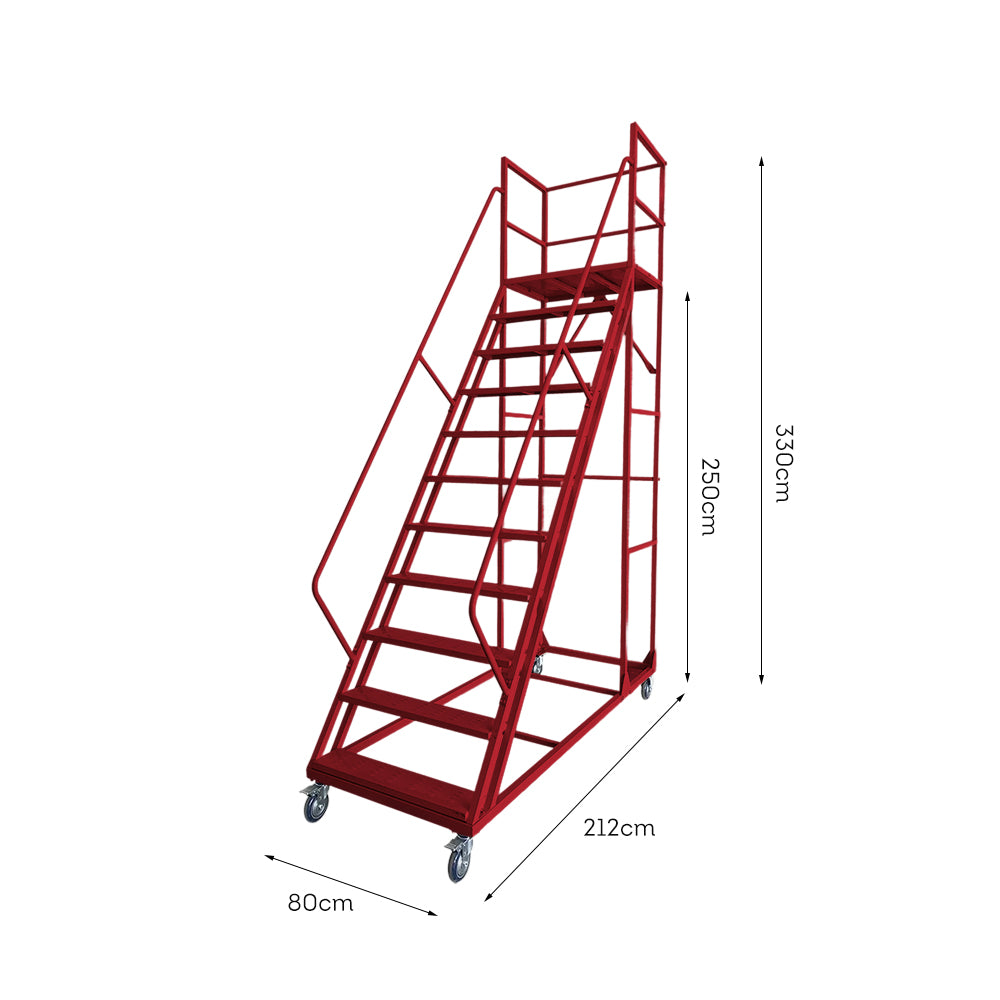GROVIA 250cm Platform Height  10-step Ladder With Wheels Warehouse Staircase