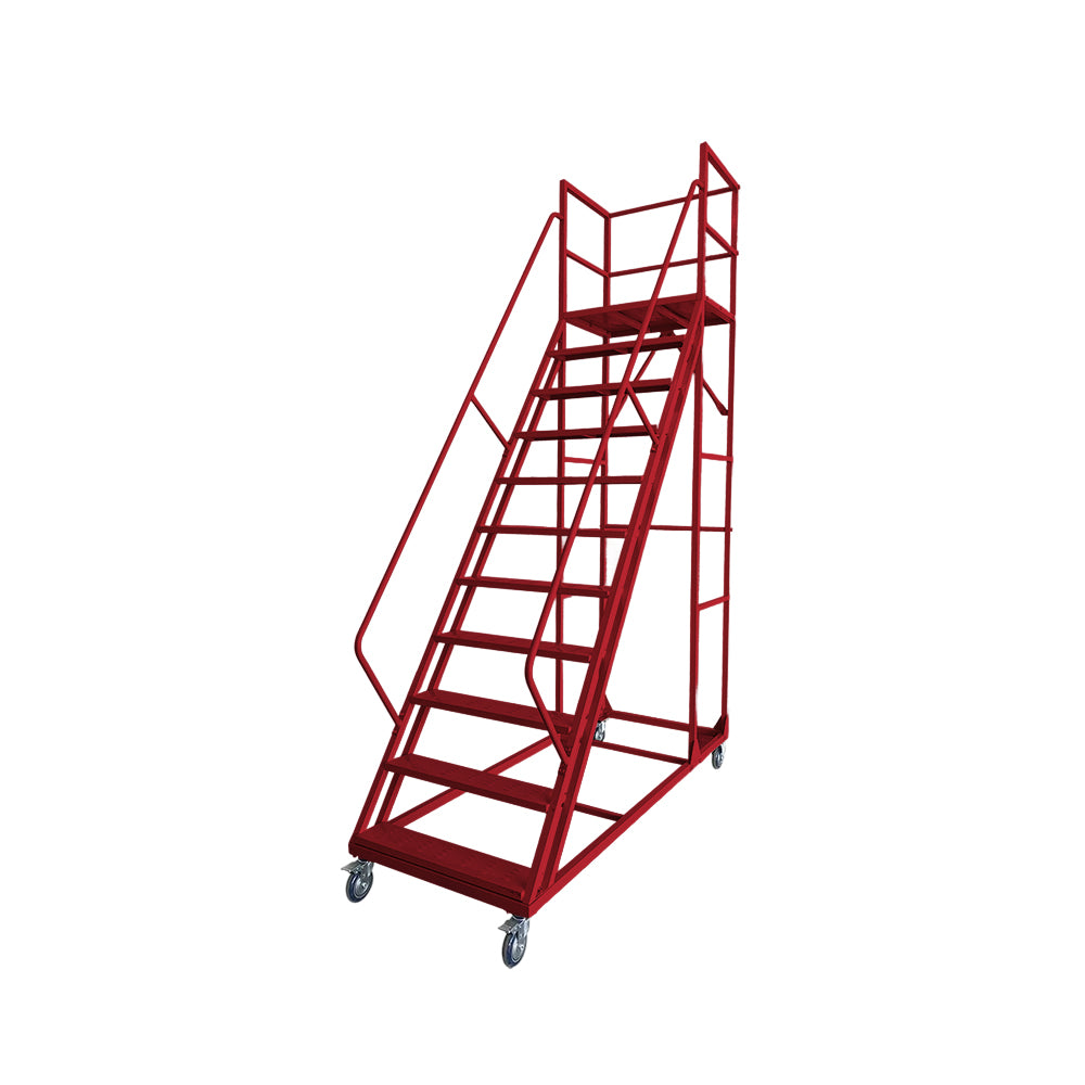 GROVIA 250cm Platform Height  10-step Ladder With Wheels Warehouse Staircase