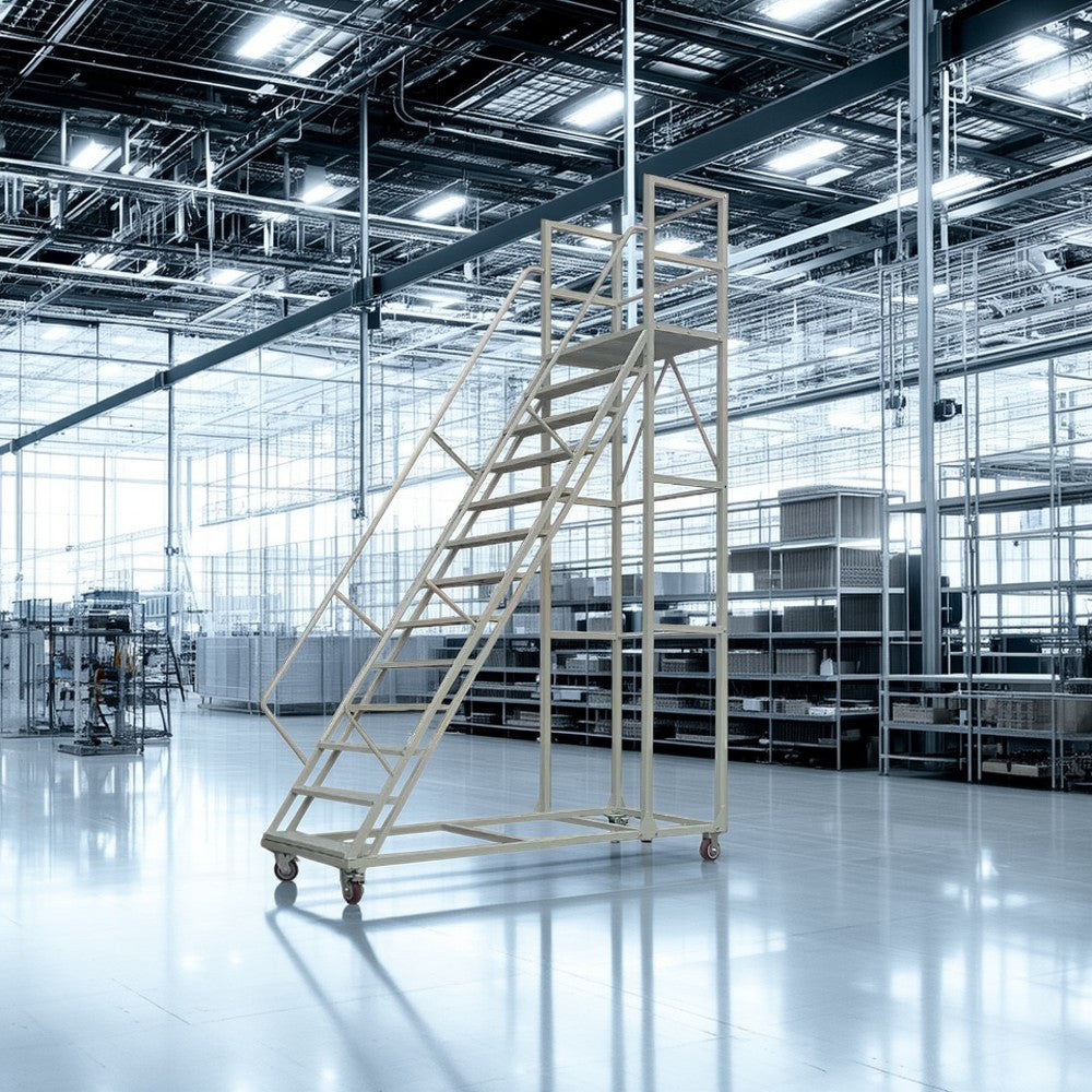 GROVIA 300cm Platform Height  12-step Ladder With Wheels Warehouse Staircase