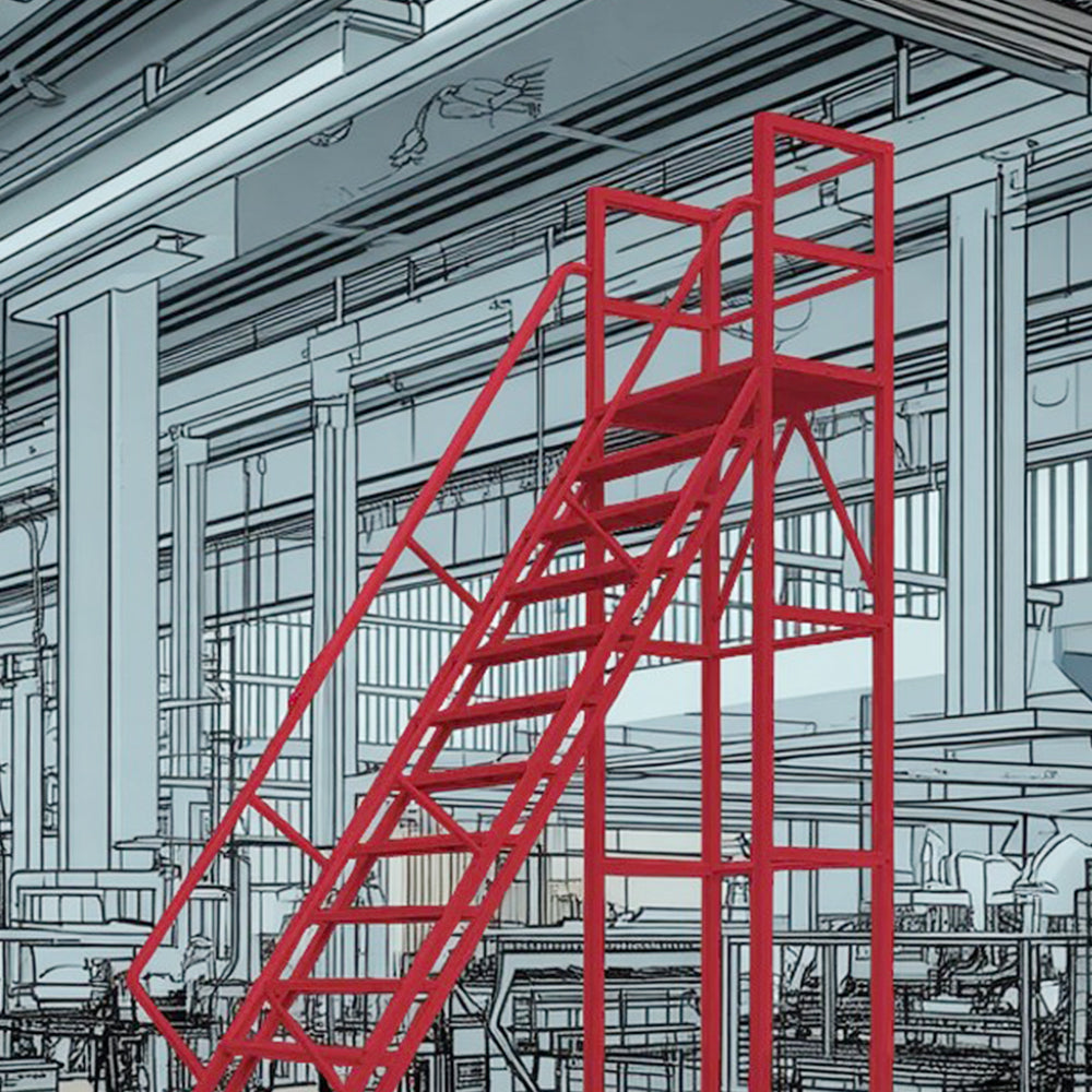 GROVIA 300cm Platform Height  12-step Ladder With Wheels Warehouse Staircase