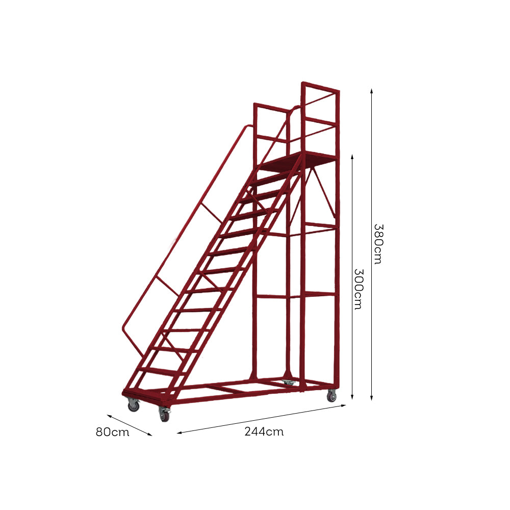 GROVIA 300cm Platform Height  12-step Ladder With Wheels Warehouse Staircase